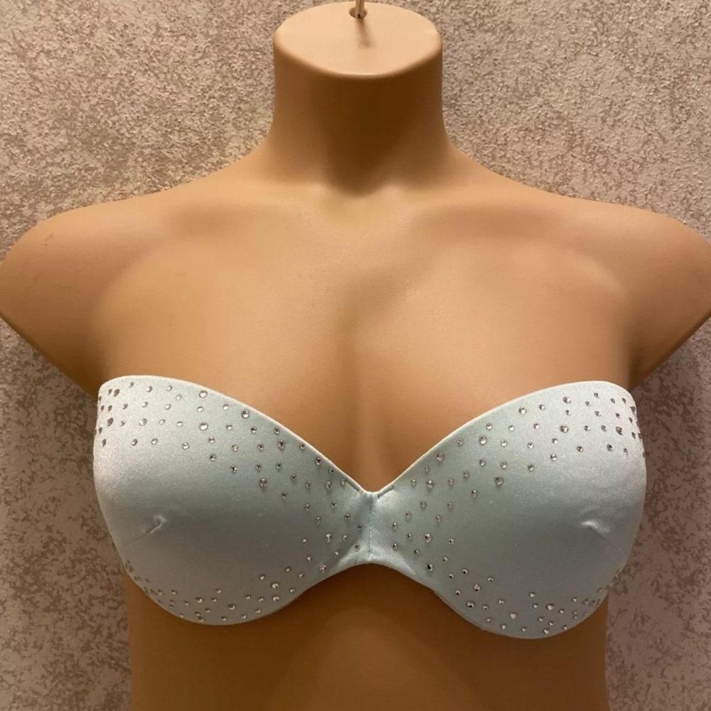 Victoria's Secret Light Blue Rhinestone Strapless Bikini Top
